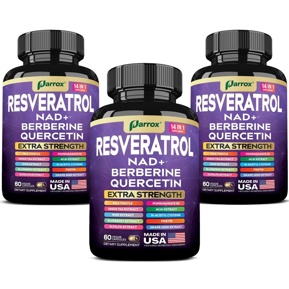 Parrox Resveratrol 14-in-1 supplement bottle front label