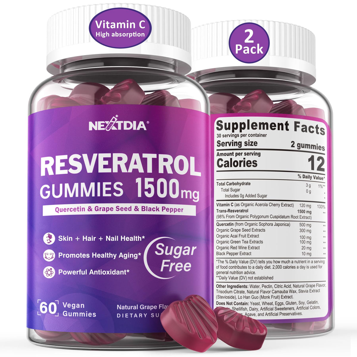 Front view of Resveratrol 1500mg Gummies bottle