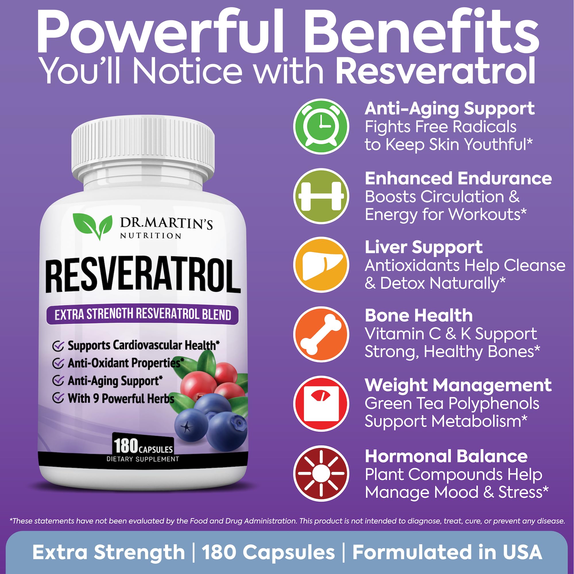 Back view showing supplement facts on resveratrol bottle