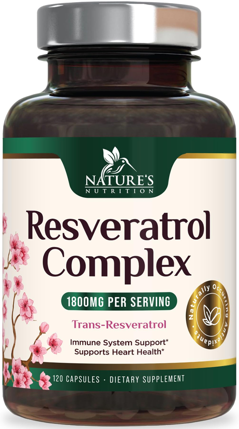 Resveratrol 1800mg bottle on white background