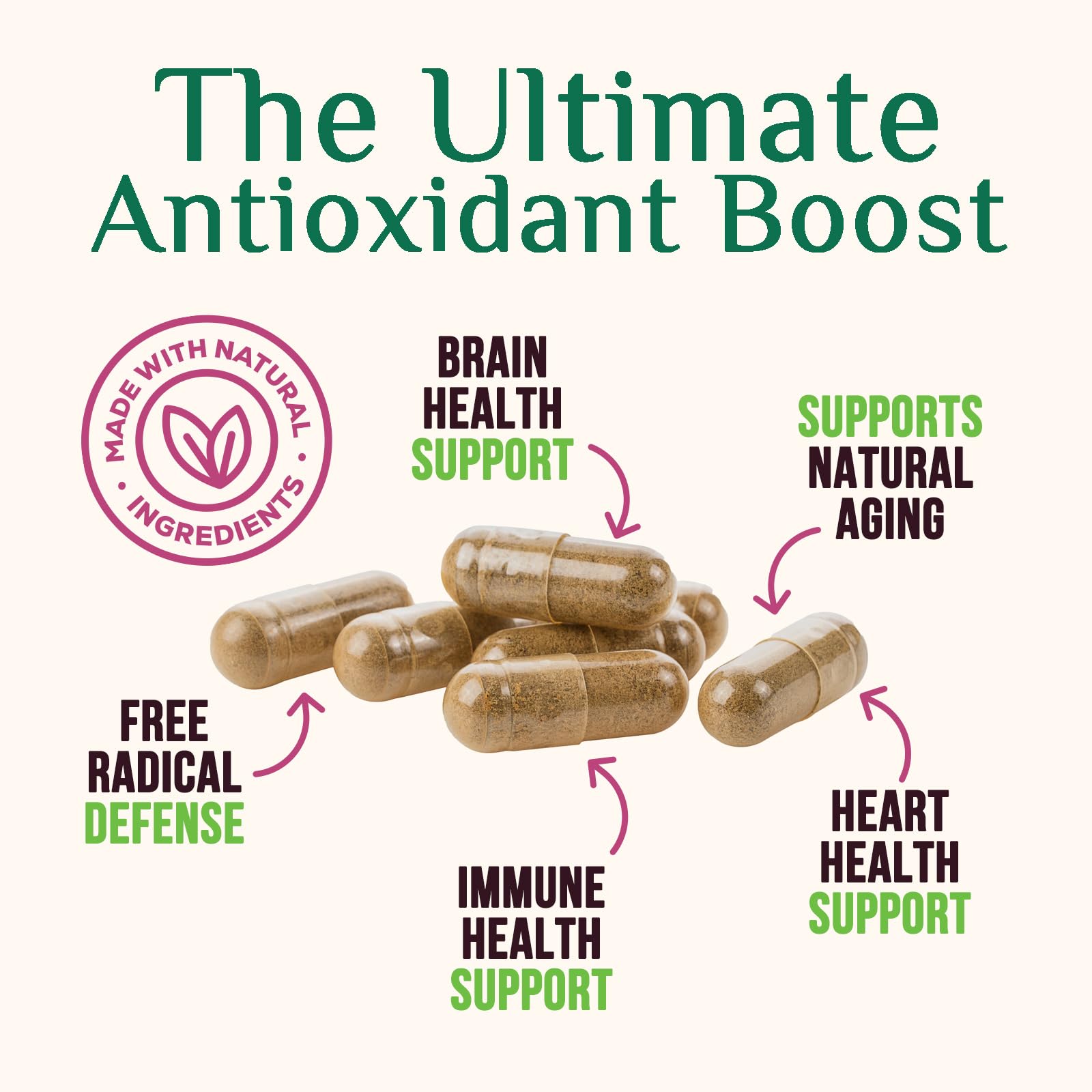 Antioxidants and healthy aging imagery with capsules