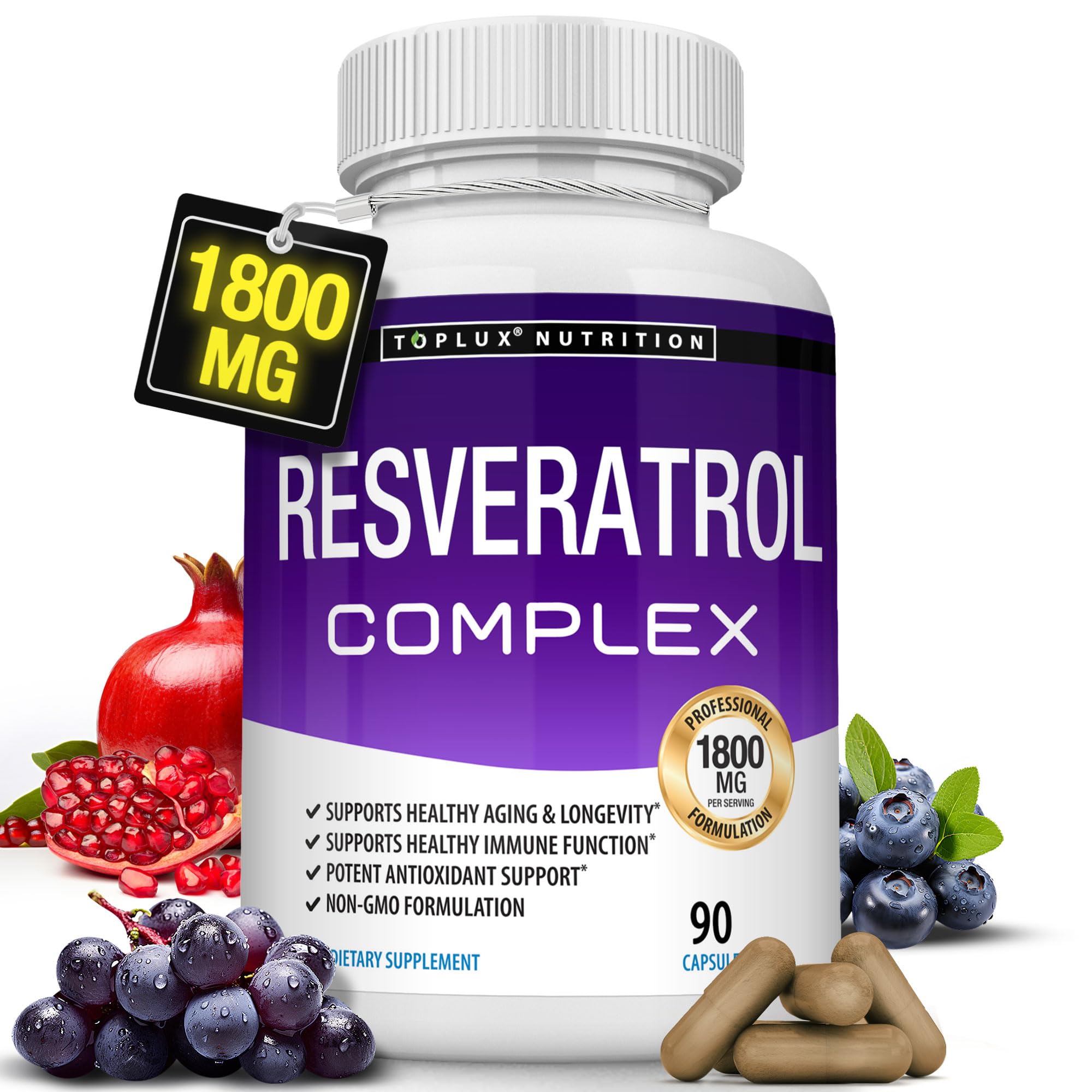 Resveratrol 1800 mg supplement bottle label