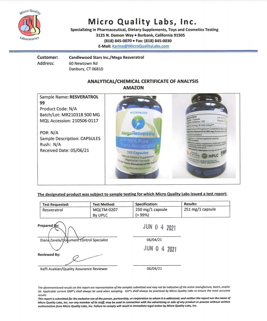 USA lab-certified production label for resveratrol