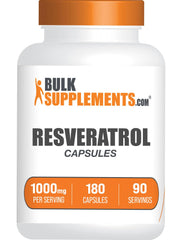 Resveratrol capsules 1000mg gluten free bottle with 180 count