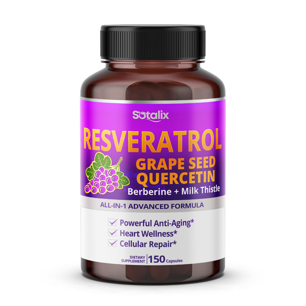 Bottle of Sotalix Resveratrol with Grape Seed, Quercetin, Berberine and Milk Thistle, USA Made