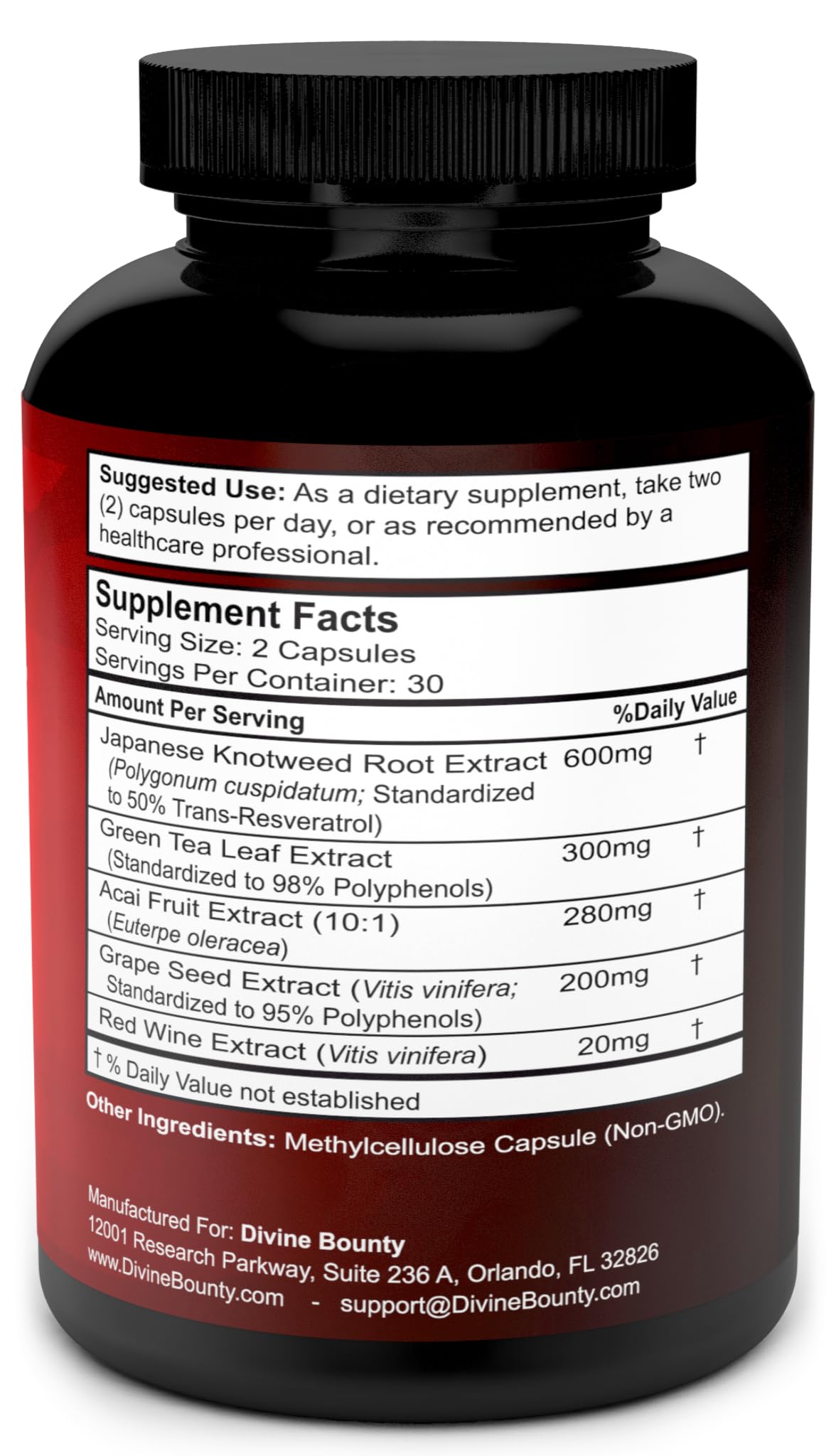 Resveratrol ingredient: Green Tea Extract label