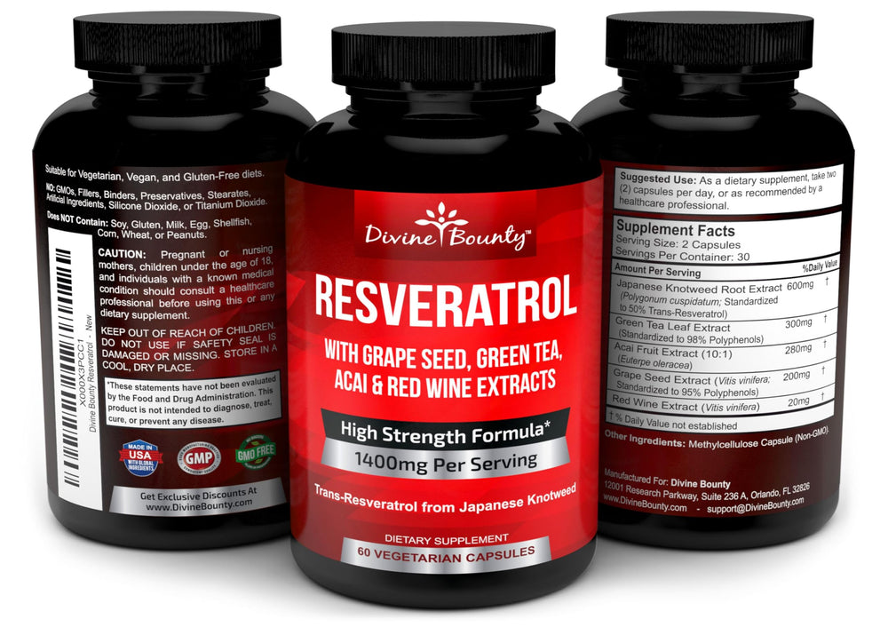 Resveratrol ingredients including Red Wine Extract and Acai Fruit Extract