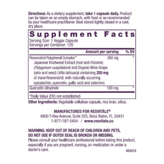 Close-up of ResVitale Resveratrol 250 mg label