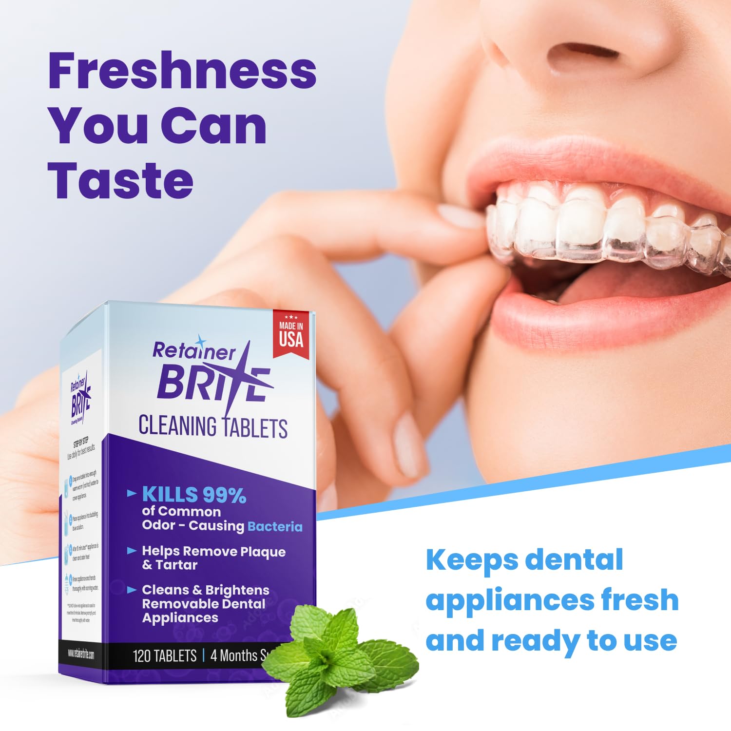 Made in USA Retainer Brite branding on packaging