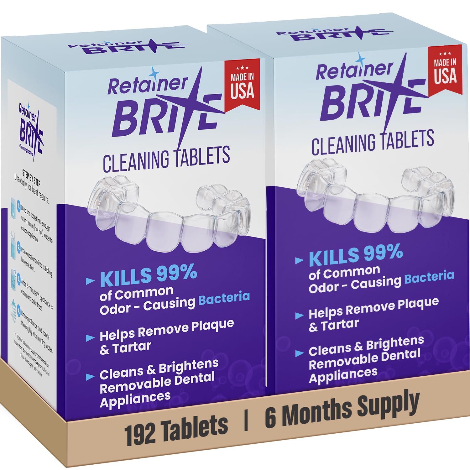 Box of Retainer Brite 192 tablets for Invisalign and dental appliances