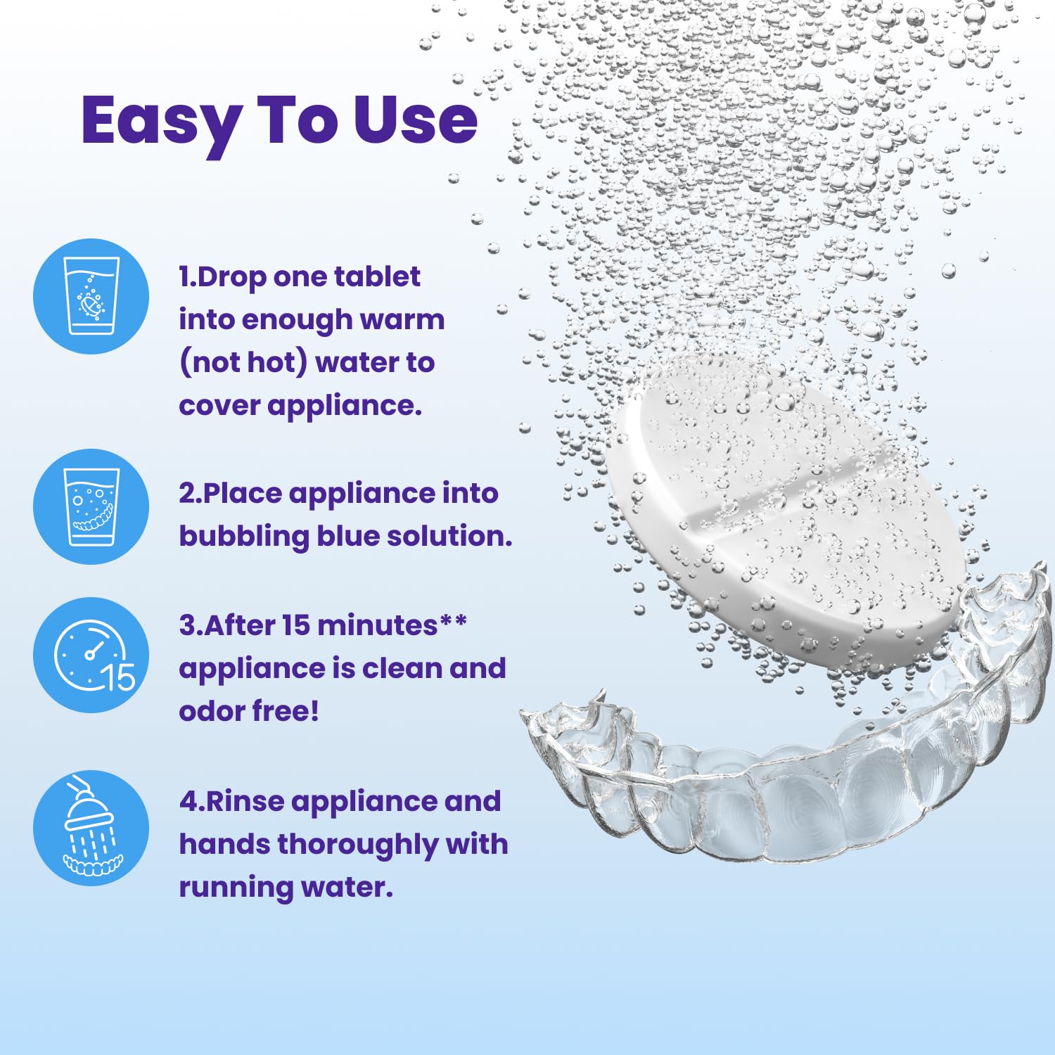 Retainer Brite aligner cleaner in use on an Invisalign tray