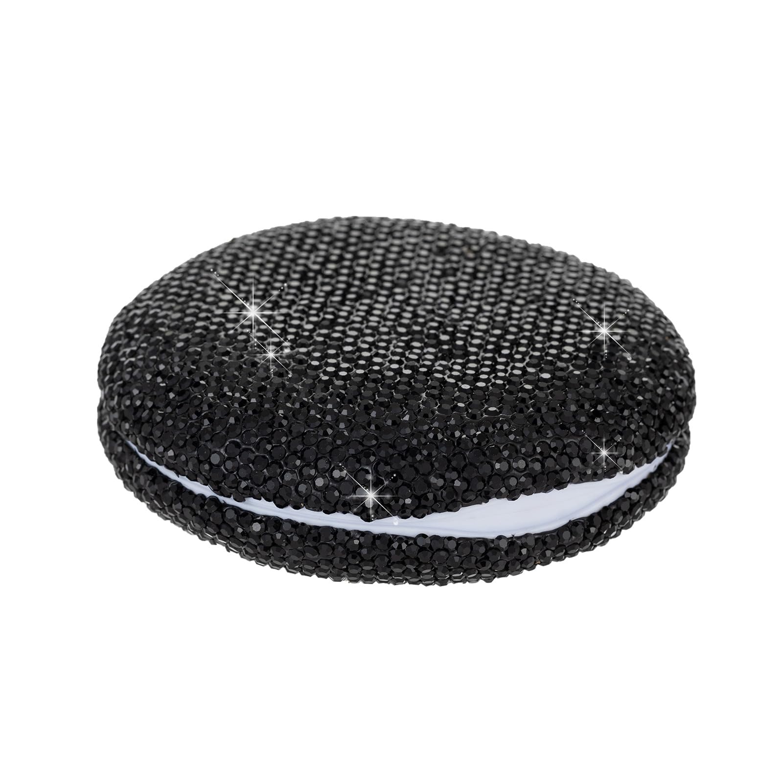 Front view of black bling retainer case with rhinestones