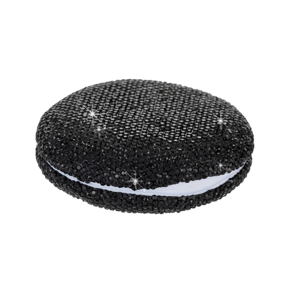 Front view of black bling retainer case with rhinestones