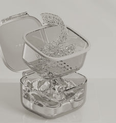 Interior view of drain tray in the denture bath