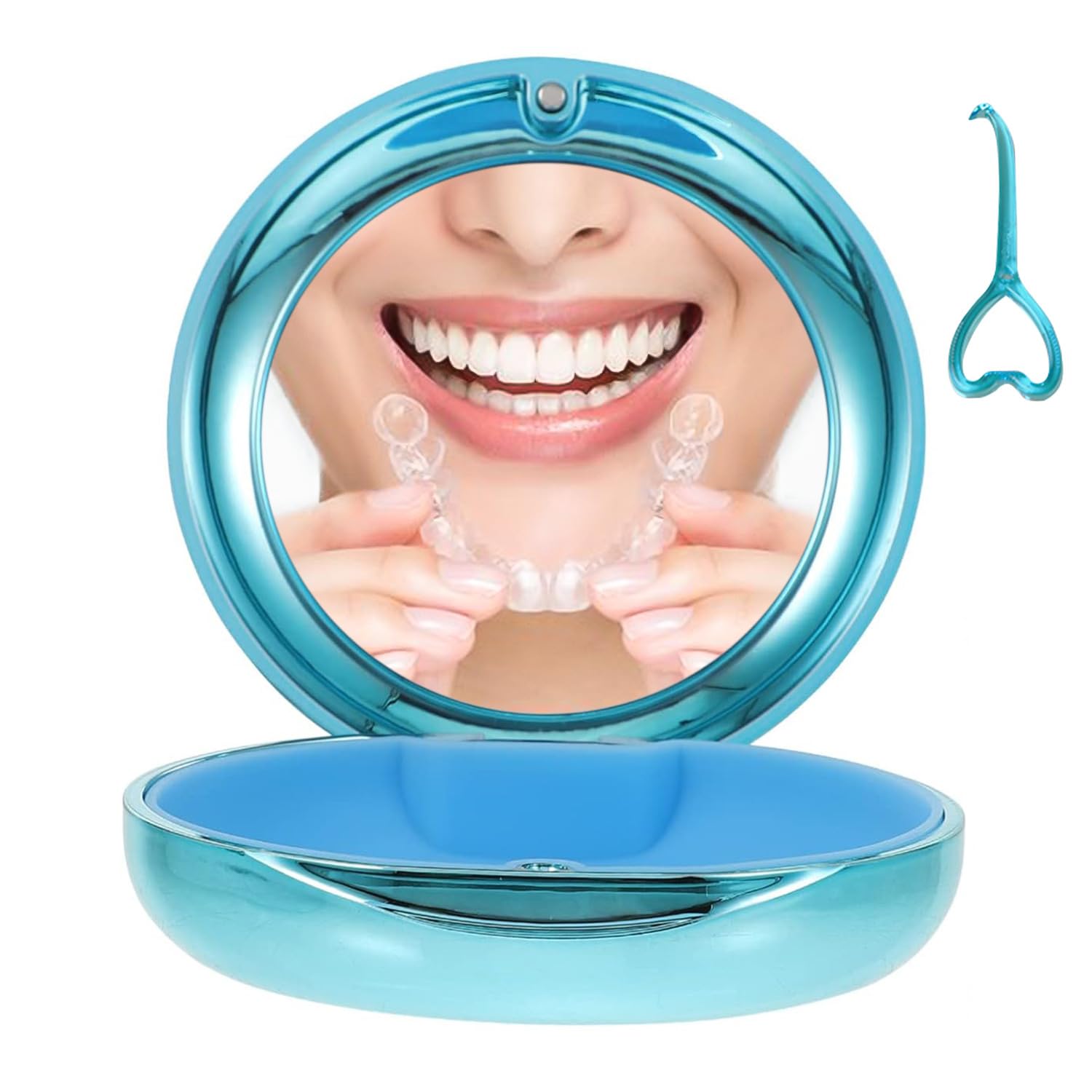 Galvanized-design retainer case with built-in mirror