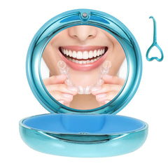 Galvanized-design retainer case with built-in mirror