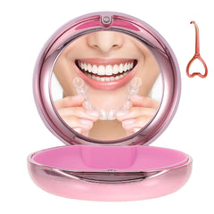 Pink slim retainer case with built-in mirror and removal tool