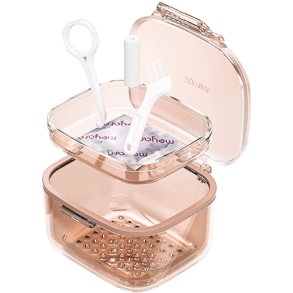 Orange retainer case with drain tray exterior view