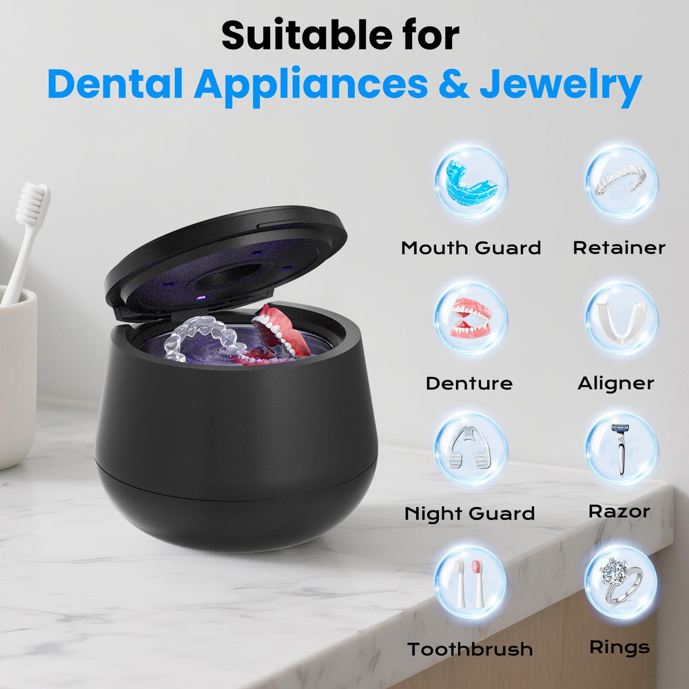 Item cleaning with dentures, retainers and braces inside