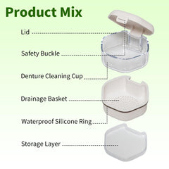 Large-capacity denture case with storage layer for tablets and floss