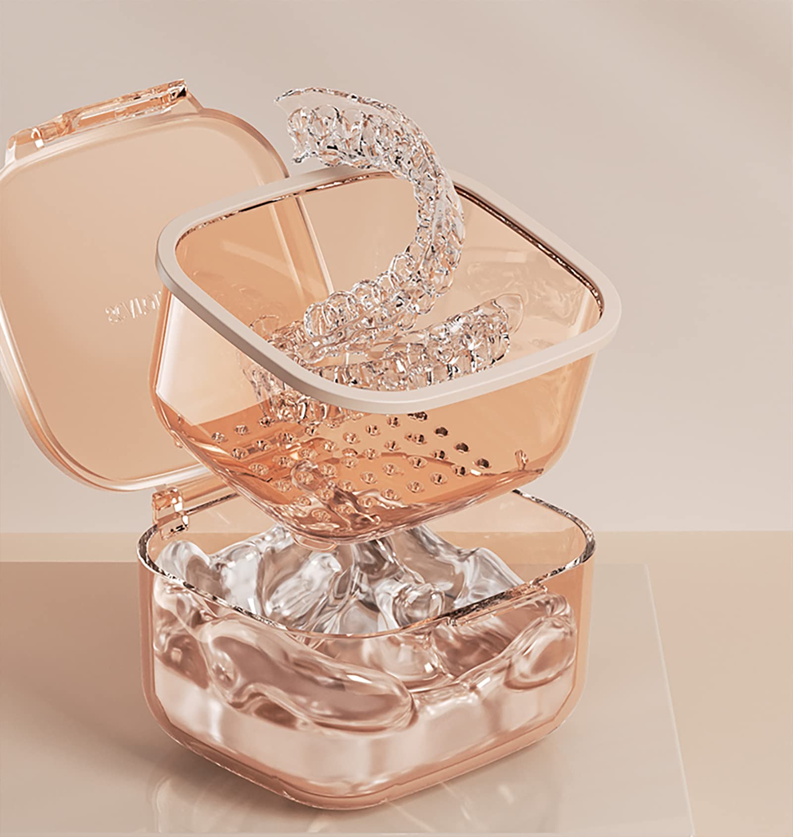 Inside of the orange retainer cleaner case showing design