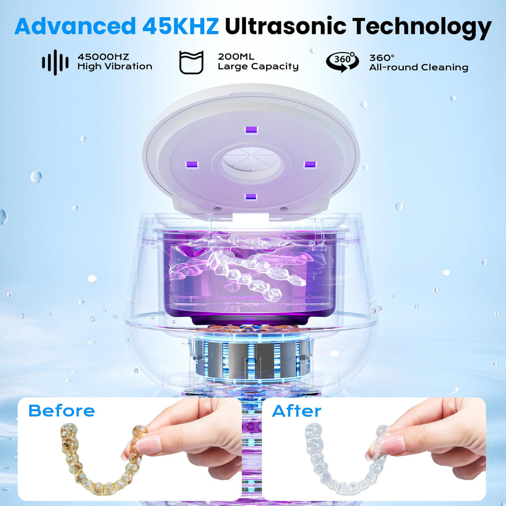360° cleaning illustration for dentures and retainers