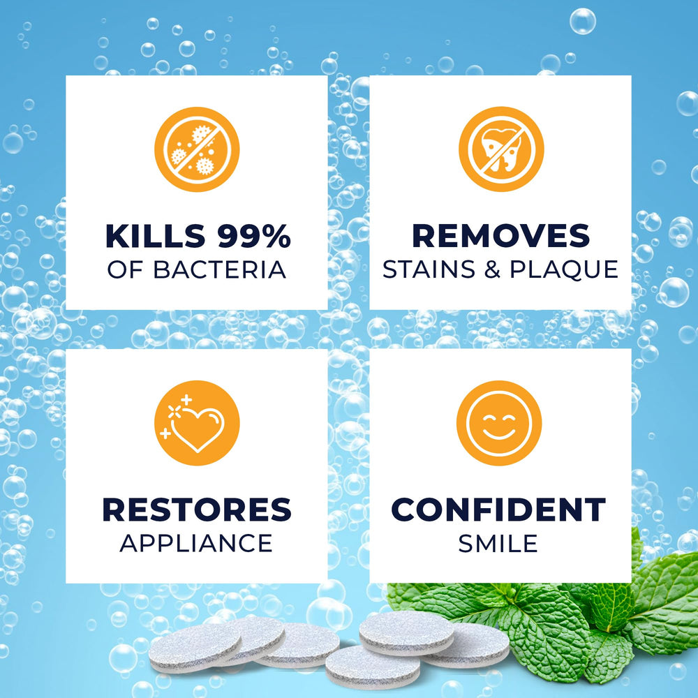 Invisalign clear aligners soaking in cleaner solution