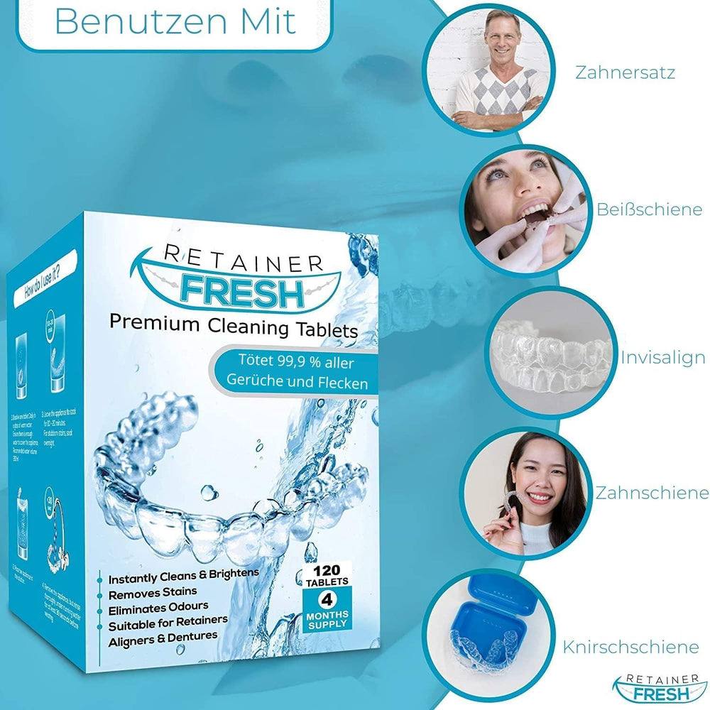 Denture and aligner cleaning with minty tablets in solution