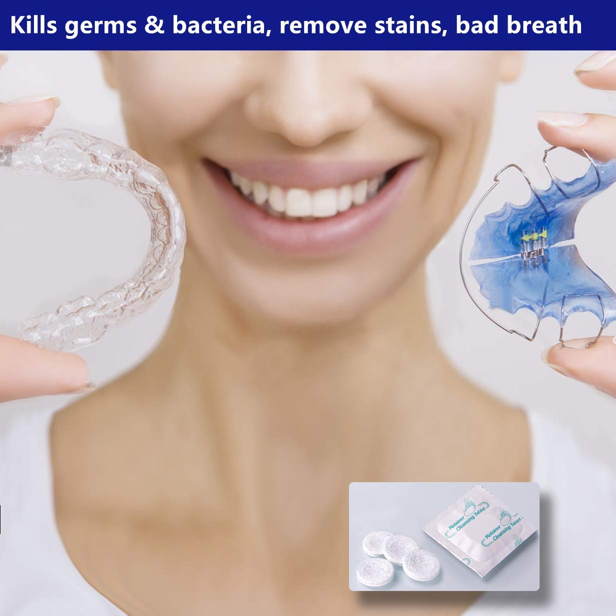 Denture aligners and mouth guards soaking in solution