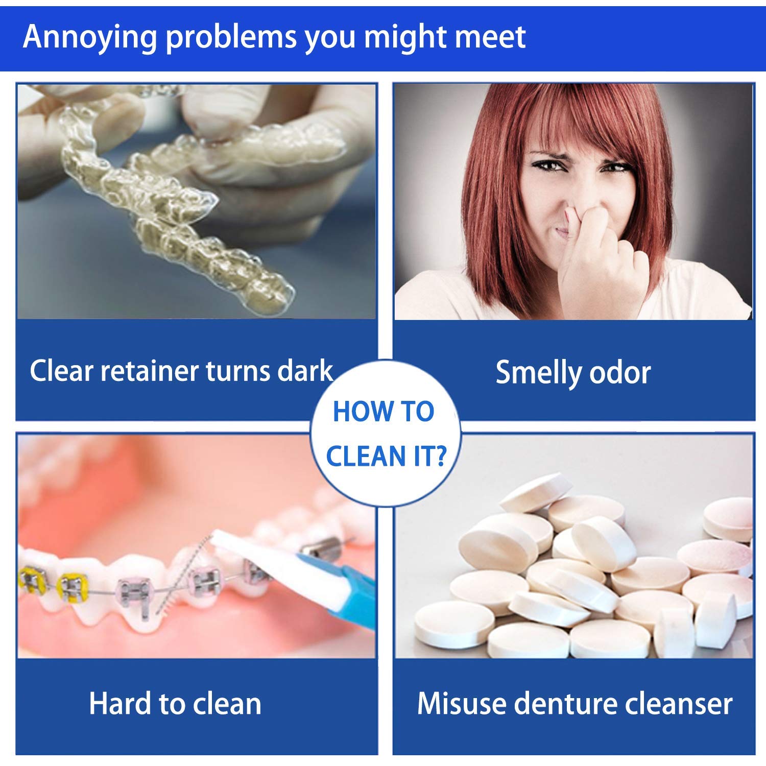 Braces, retainers, aligners and mouth guards being cleaned