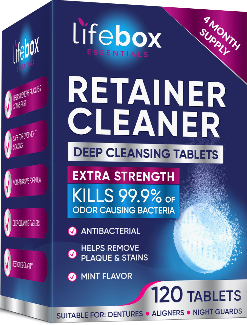 Mint flavor Retainer Cleaner Tablets packaging