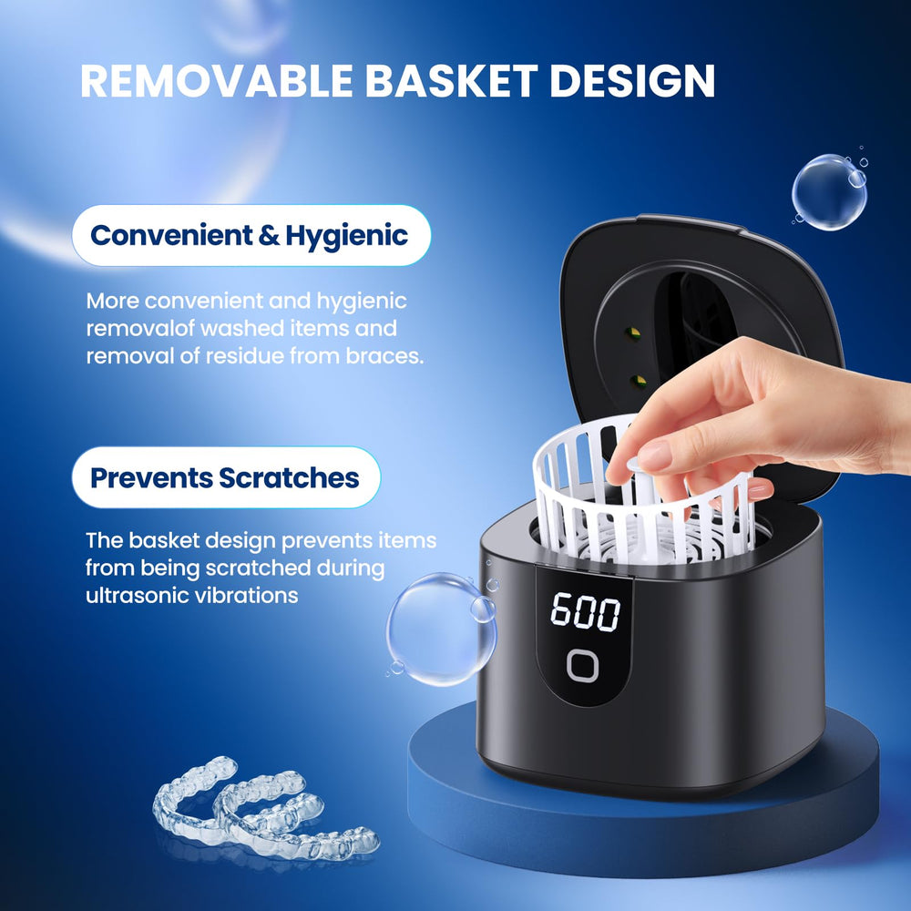 Suitable for cleaning retainers, dentures, braces, toothbrush heads and jewelry