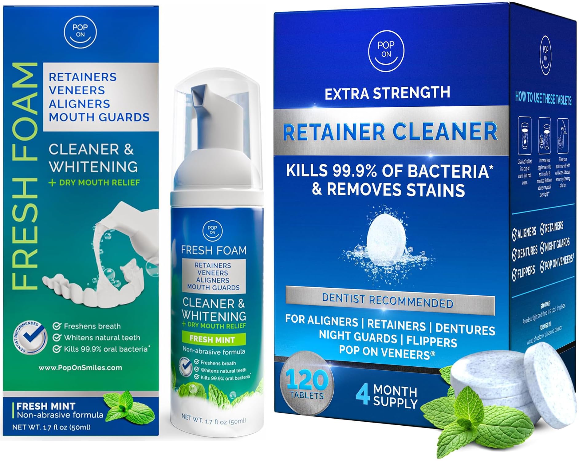 Retainer Cleaners Bundle product cover featuring tablets and foam