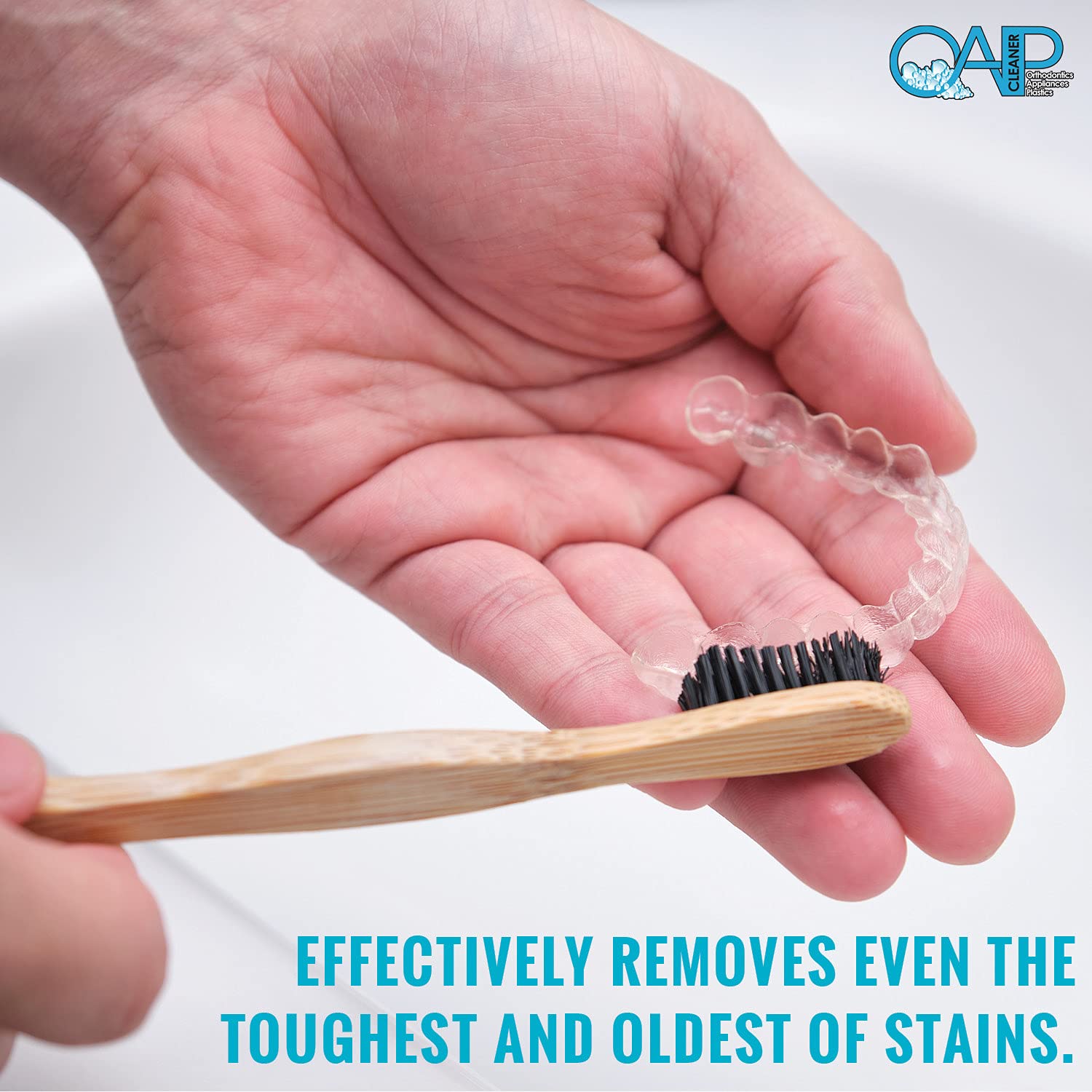 Retainer being cleaned with OAP Cleaner