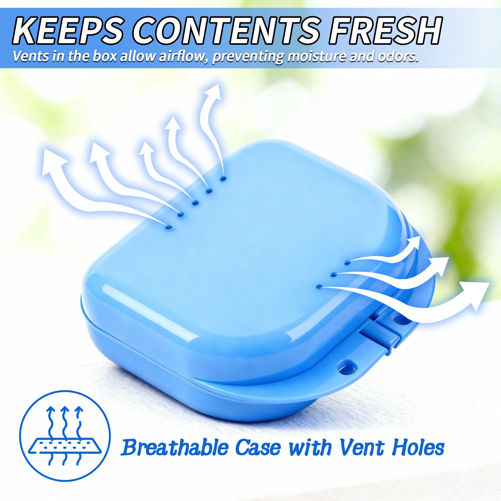 Pink denture case with vent holes and snap-lock