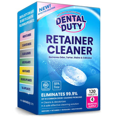 Front packaging of 120-count retainer and denture cleaner tablets