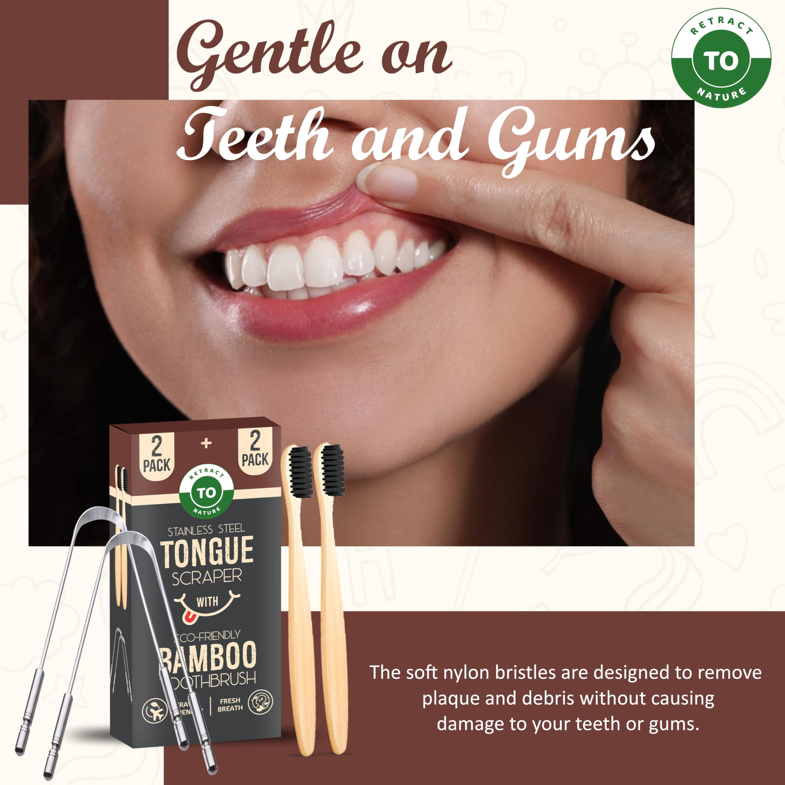 Travel case for RETRACT TO NATURE toothbrush and tongue scraper