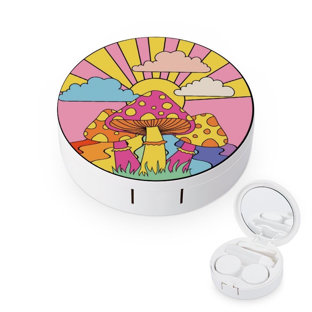 Retro 70s hippie mushroom contact lens case with built-in mirror