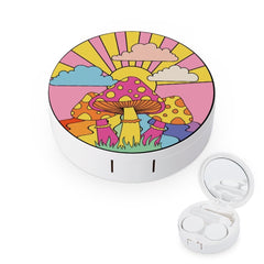 Retro 70s hippie mushroom contact lens case with built-in mirror