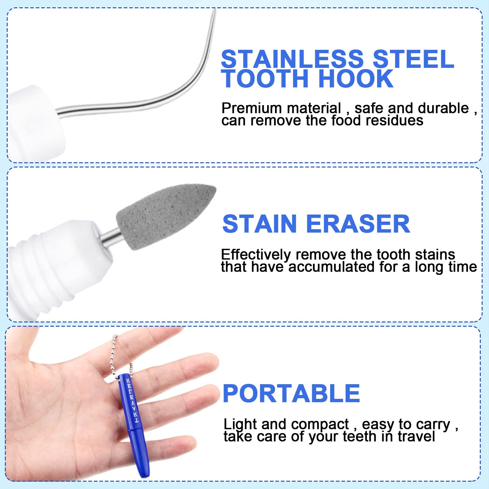 Stainless steel dental scraping tools in portable kit
