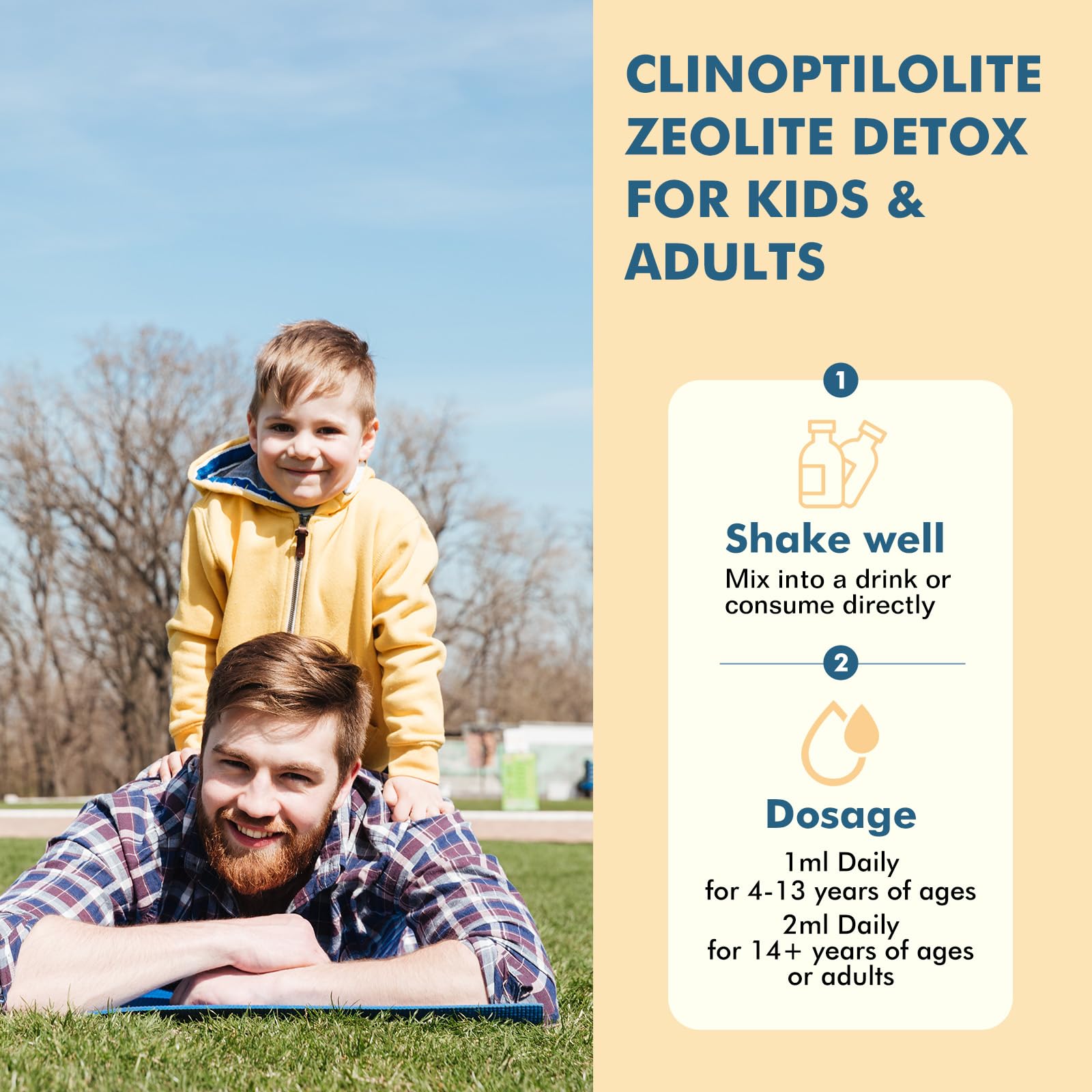 ReviNutra Zeolite Detox bottle beside water for a simple daily routine.