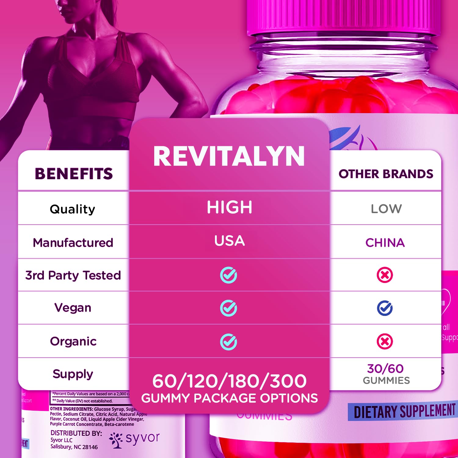 Pile of Revitalyn Apple Cider Vinegar Gummies on a clean surface