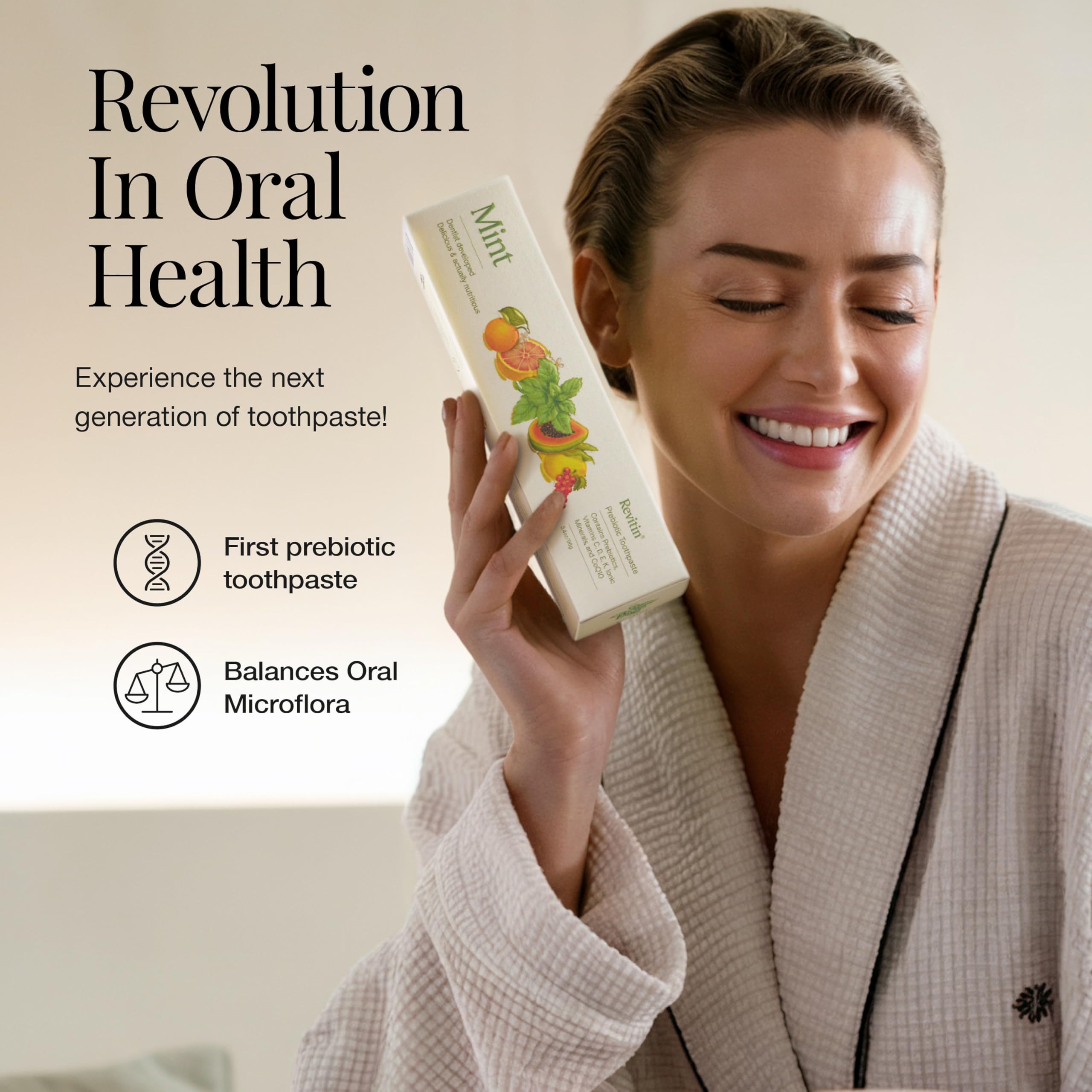 No fluoride and no SLS labels on Revitin toothpaste