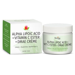 Reviva Labs Alpha Lipoic Acid Vitamin C Ester DMAE Cream 2oz bottle close-up