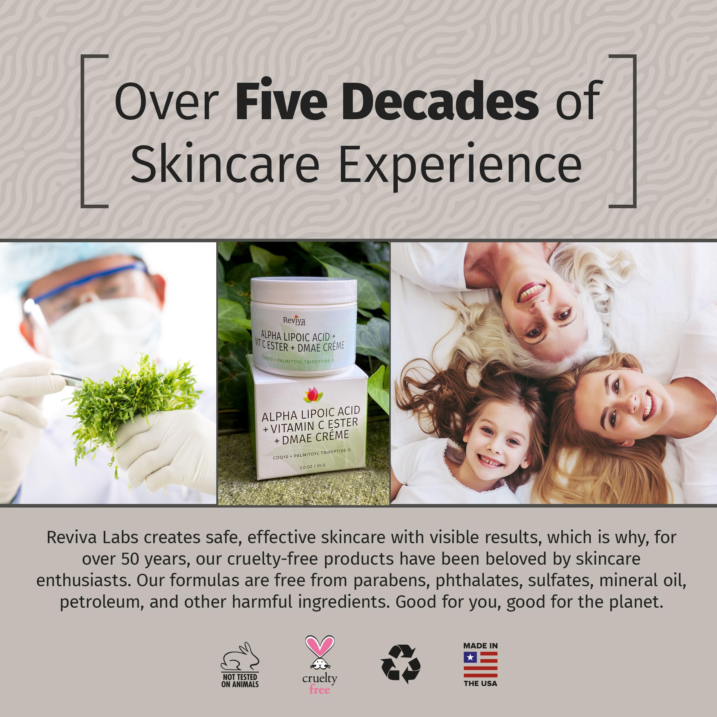 Cruelty-free Reviva Labs skincare branding