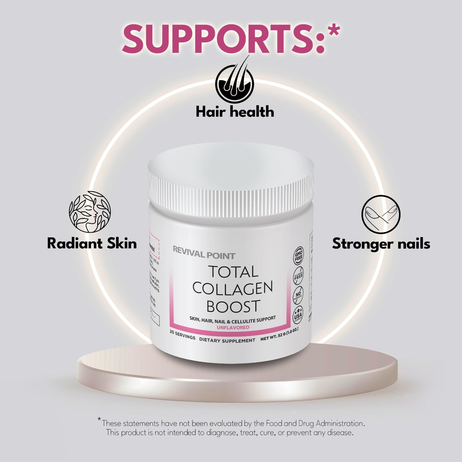 Product bottle and powder packaging of Total Collagen Boost