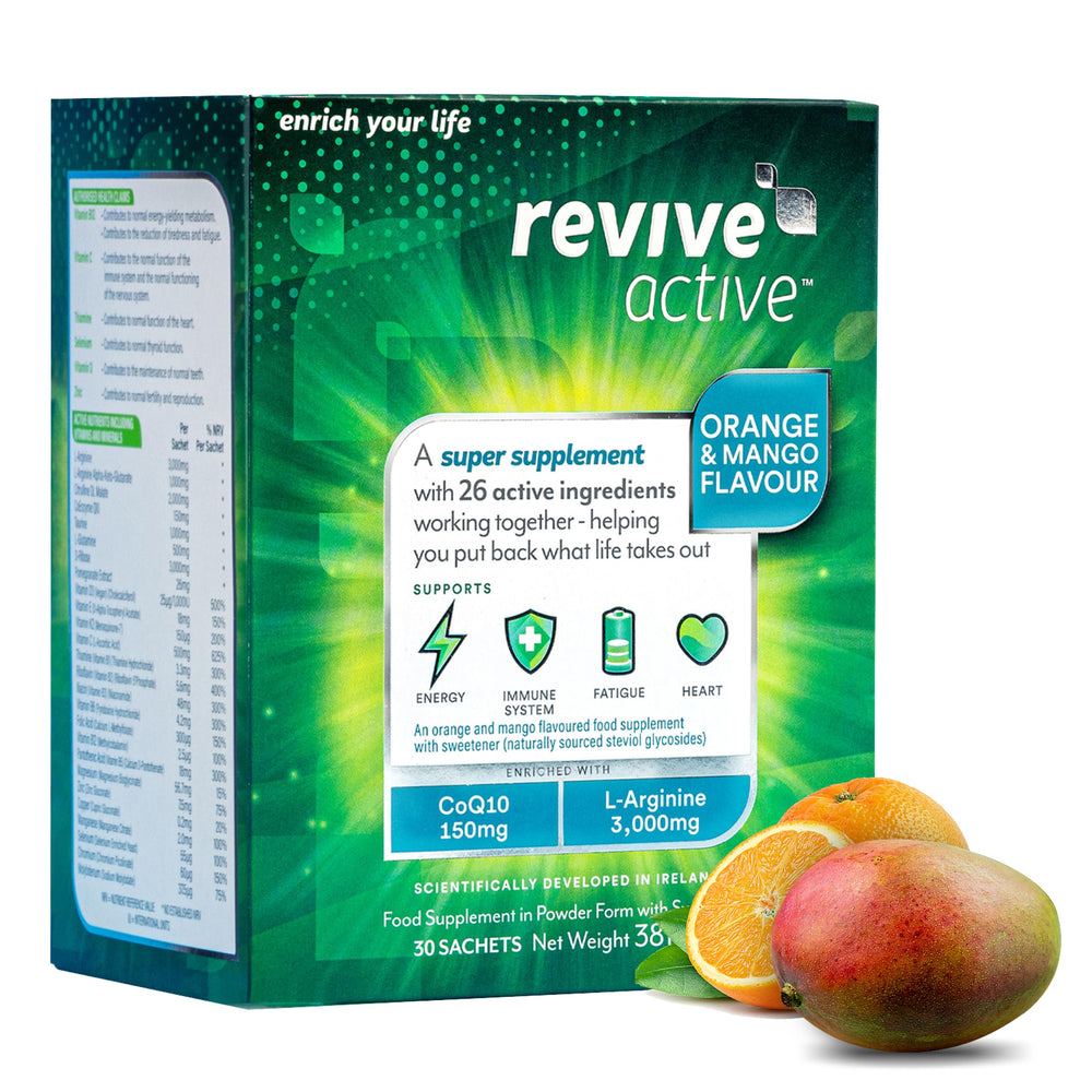 Pack shot showing Revive Active 30-day sachets