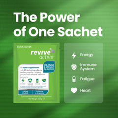Revive Active orange-flavored sachet dissolving in water