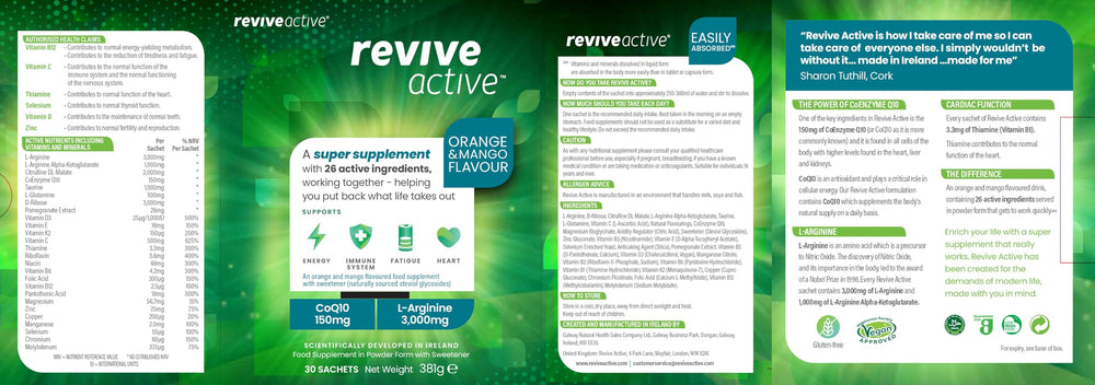 Orange-flavored daily sachet of Revive Active