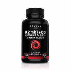 Hero shot of Revive Herbs Vitamin K2 D3 cherry chewable tablets